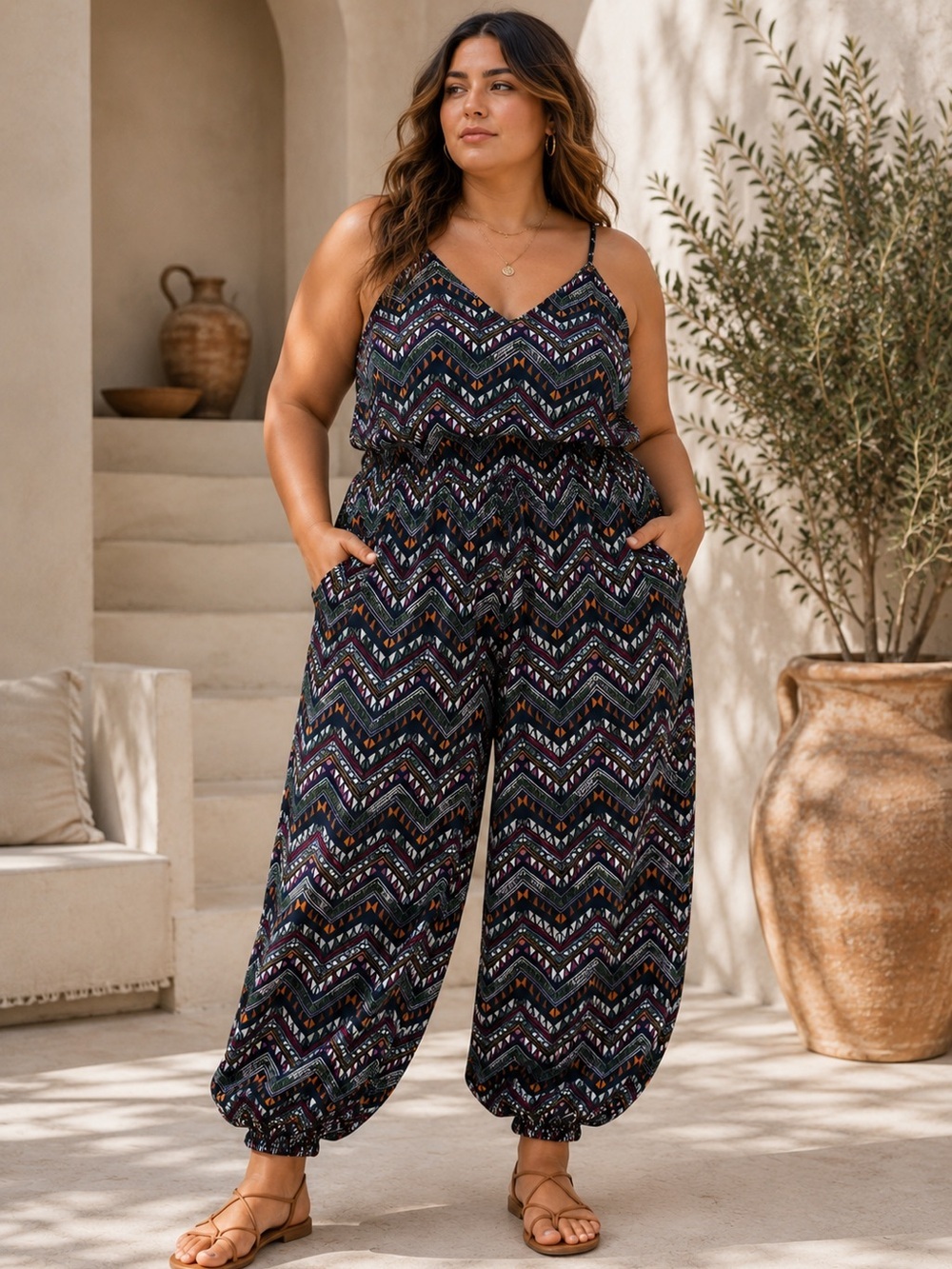 Liberty Love Women's Boho Print Jumpsuit Size Large Lightweight Summer Romper